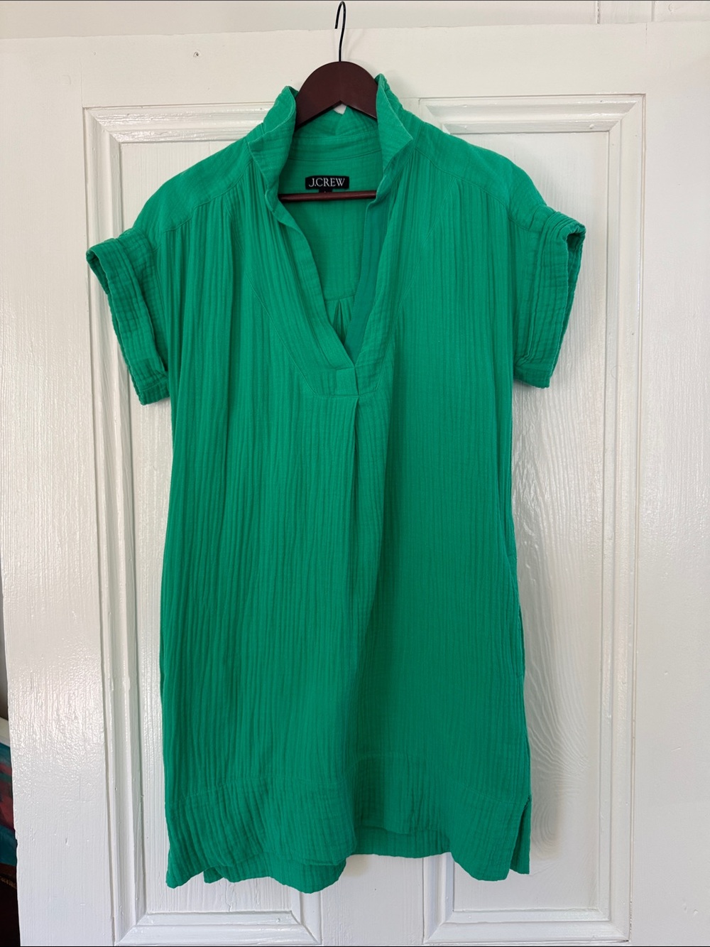 J. Crew Kelly Green 100% Cotton Gauze Popover Dress sz S